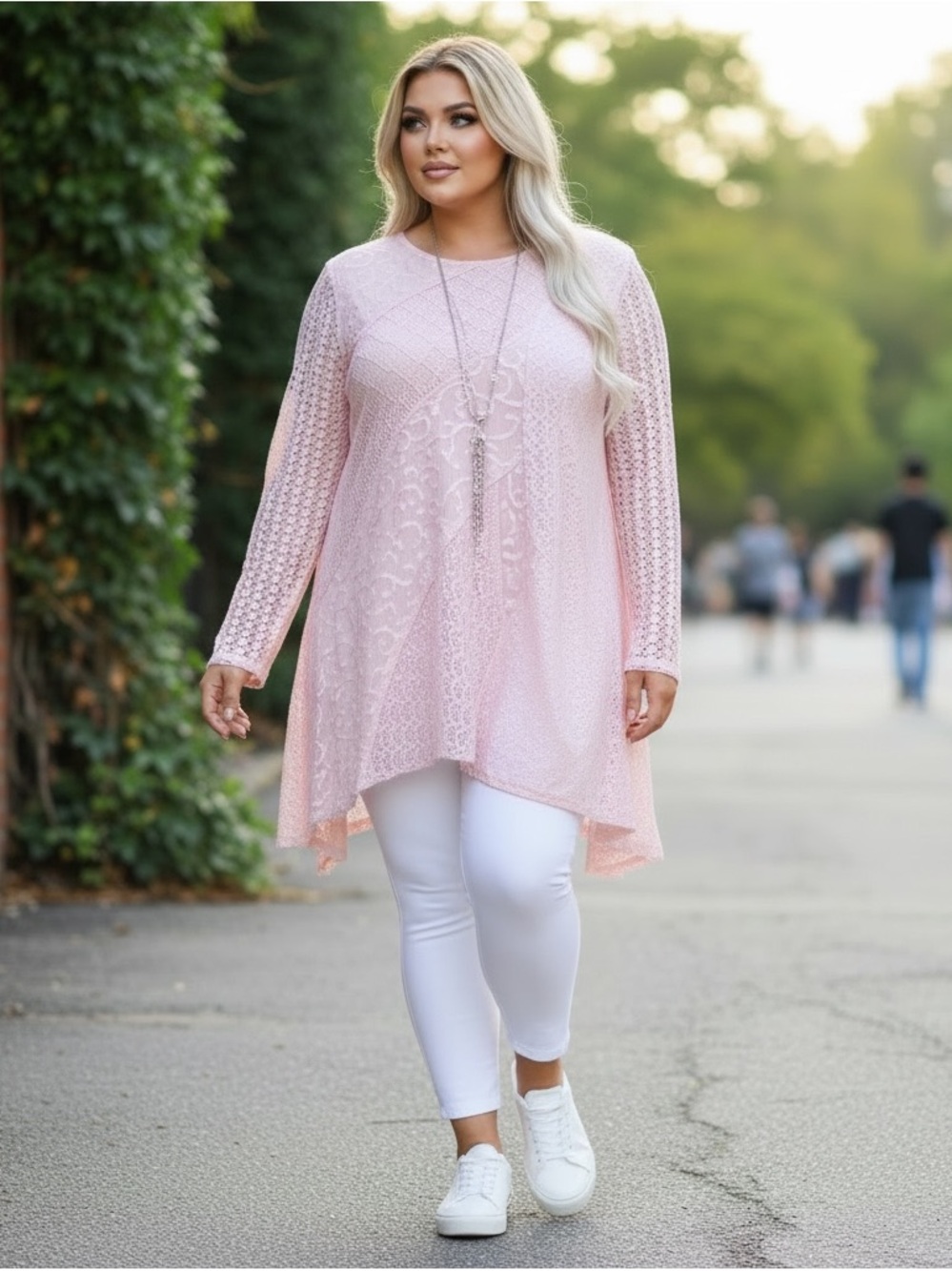 Catalog Classics Pastel Ballerina Pink Crochet Lace Bohemian Patchwork Tunic Top